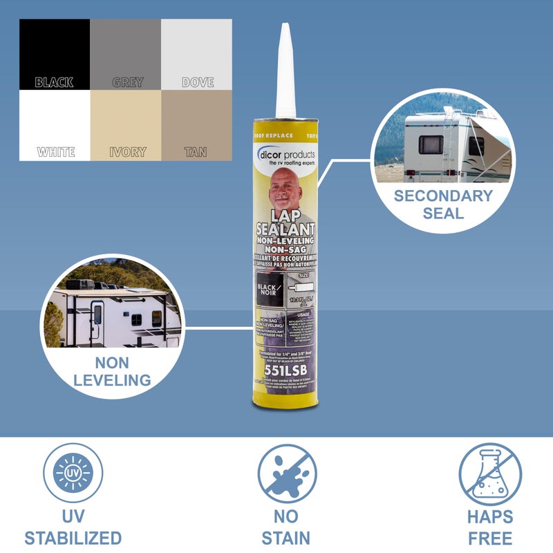 Dicor 551LSB-1 HAPS-Free NON-Leveling Lap Sealant - 10.3 Oz, Black, Secure, Ideal for RV Roofing, Maintenance, Repair, Appliance Application - Image 3
